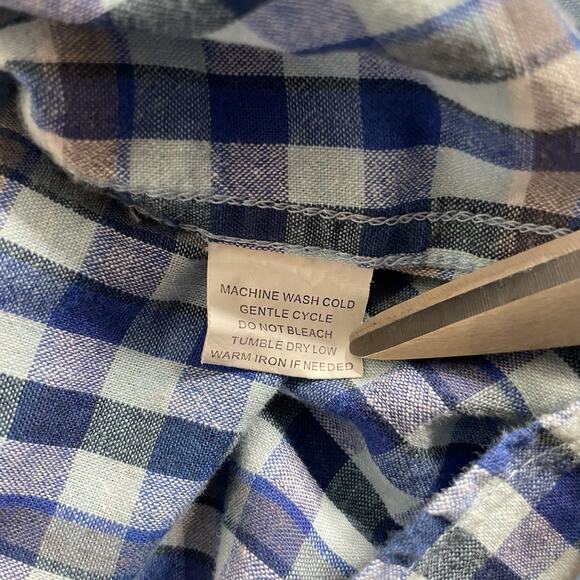 Carbon 2 Cobalt Men's Linen Check Button Up Shirt Size L Preppy Old Money Casual - Picture 6 of 13